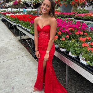 Sherri Hill #55467 Size 0 - Red Strapless Dress